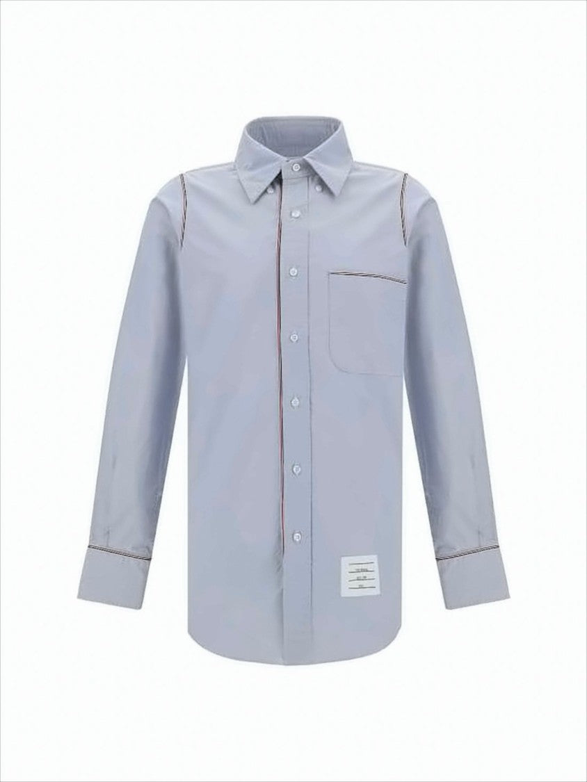 Long-Sleeve Light Blue Shirt with Red Piping
