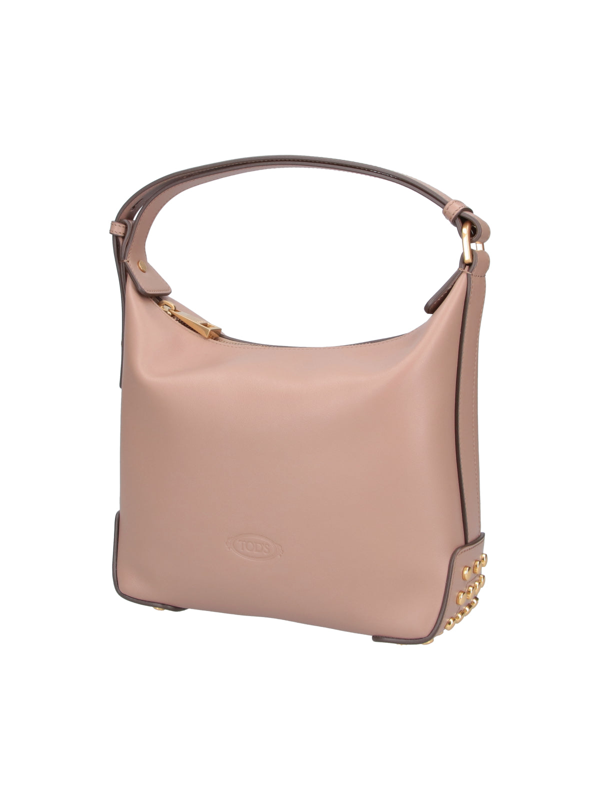 Beige Metal Dots Smooth Leather Bag