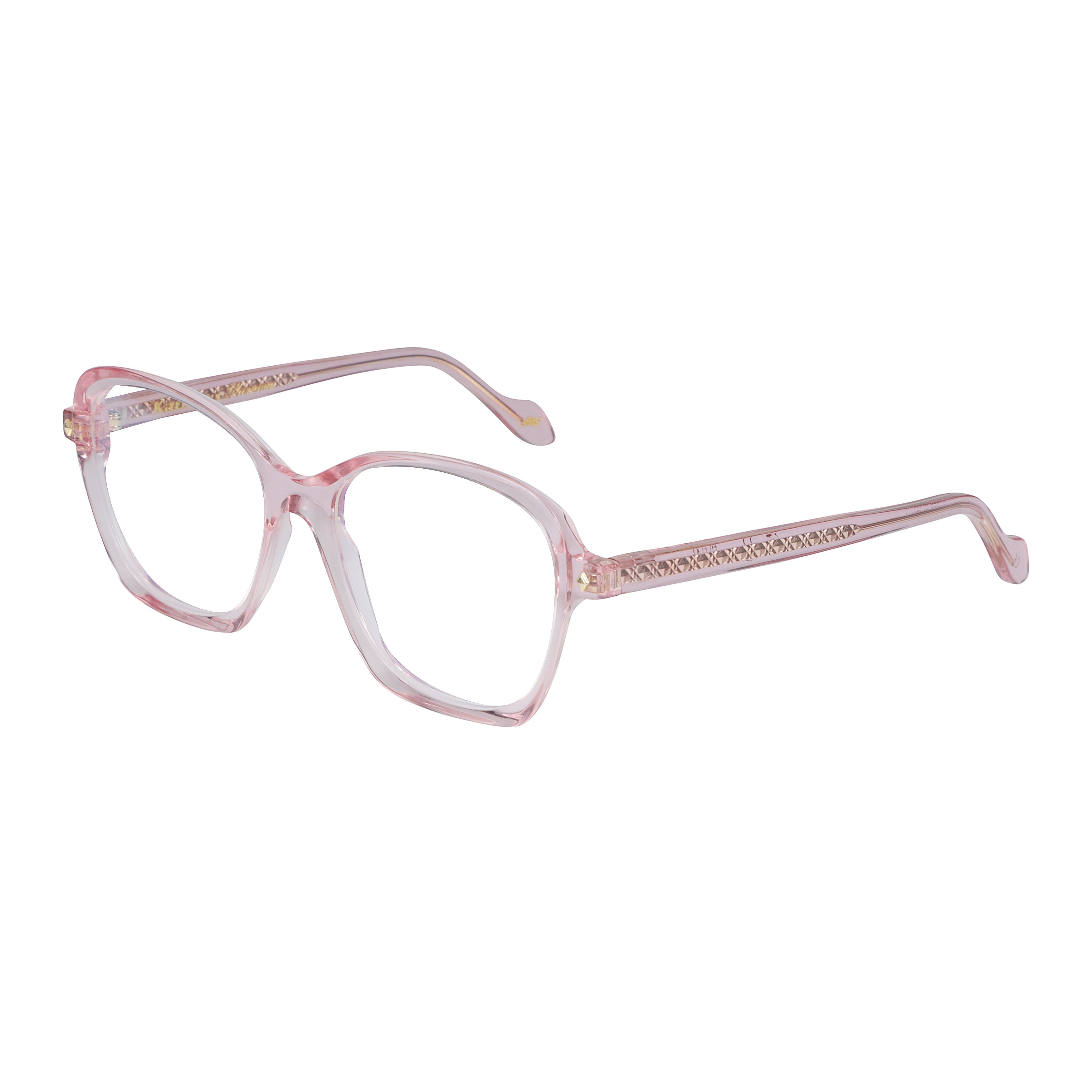 Trilly Glamour-V Translucent Pink Cat-Eye Eyeglasses with Gold Accents