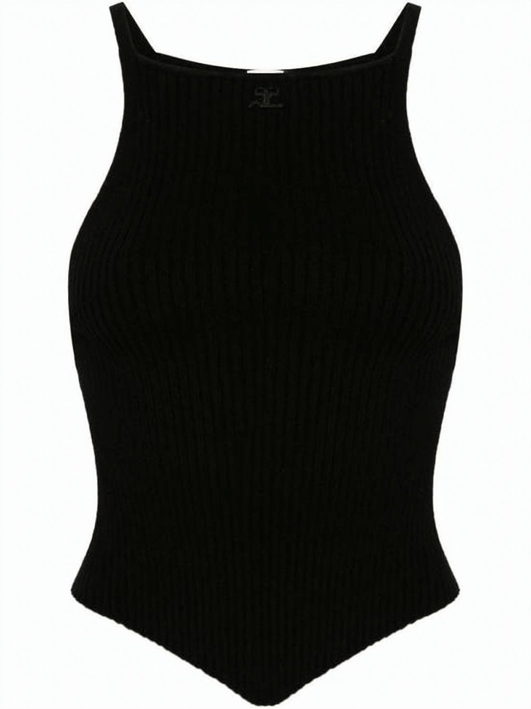 Ribbed Black Sleeveless Top with Square Neckline