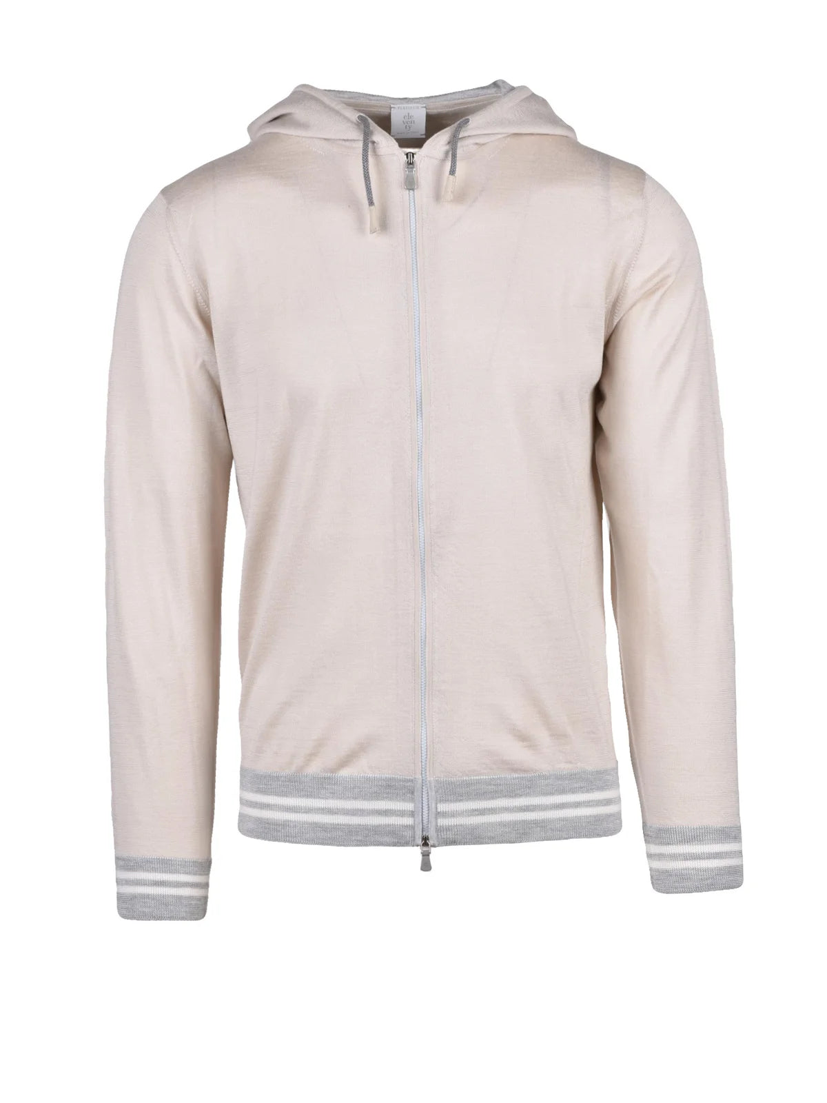 Beige Grey Wool Silk Knit Zip Sweatshirt