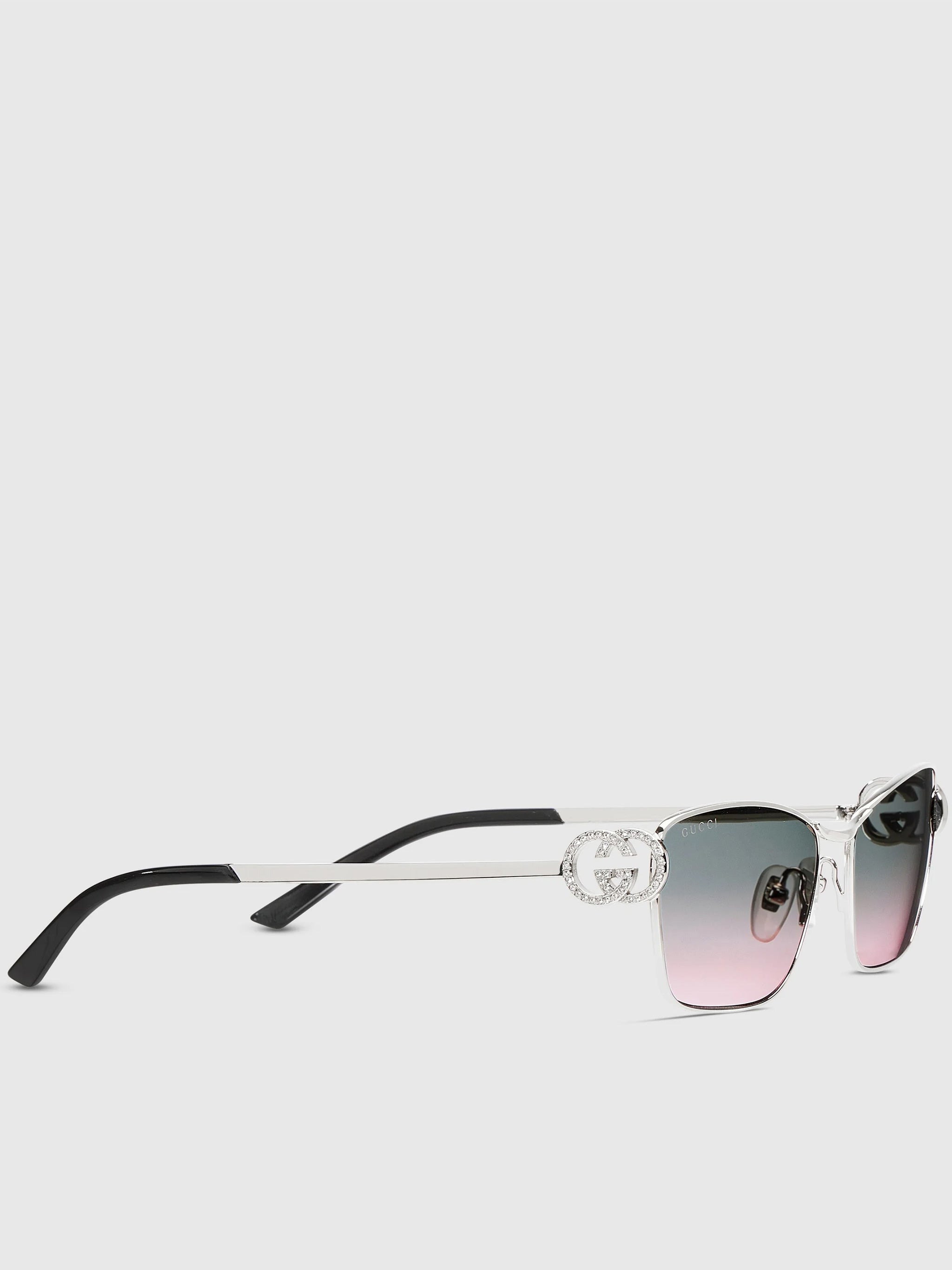 Silver Slim Rectangular Gradient Lens Sunglasses
