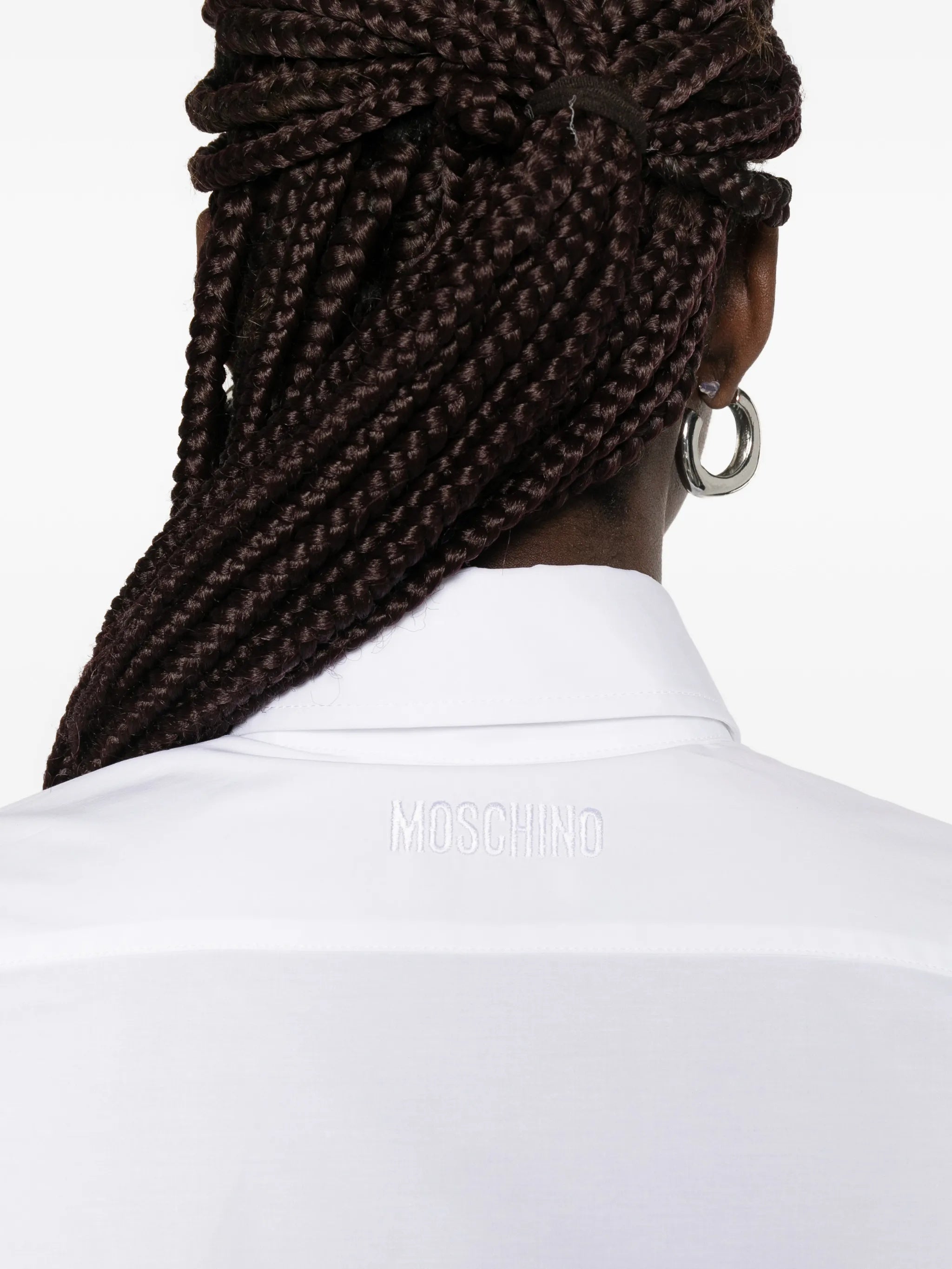 White Button-Up Shirt With Bow Pocket Details