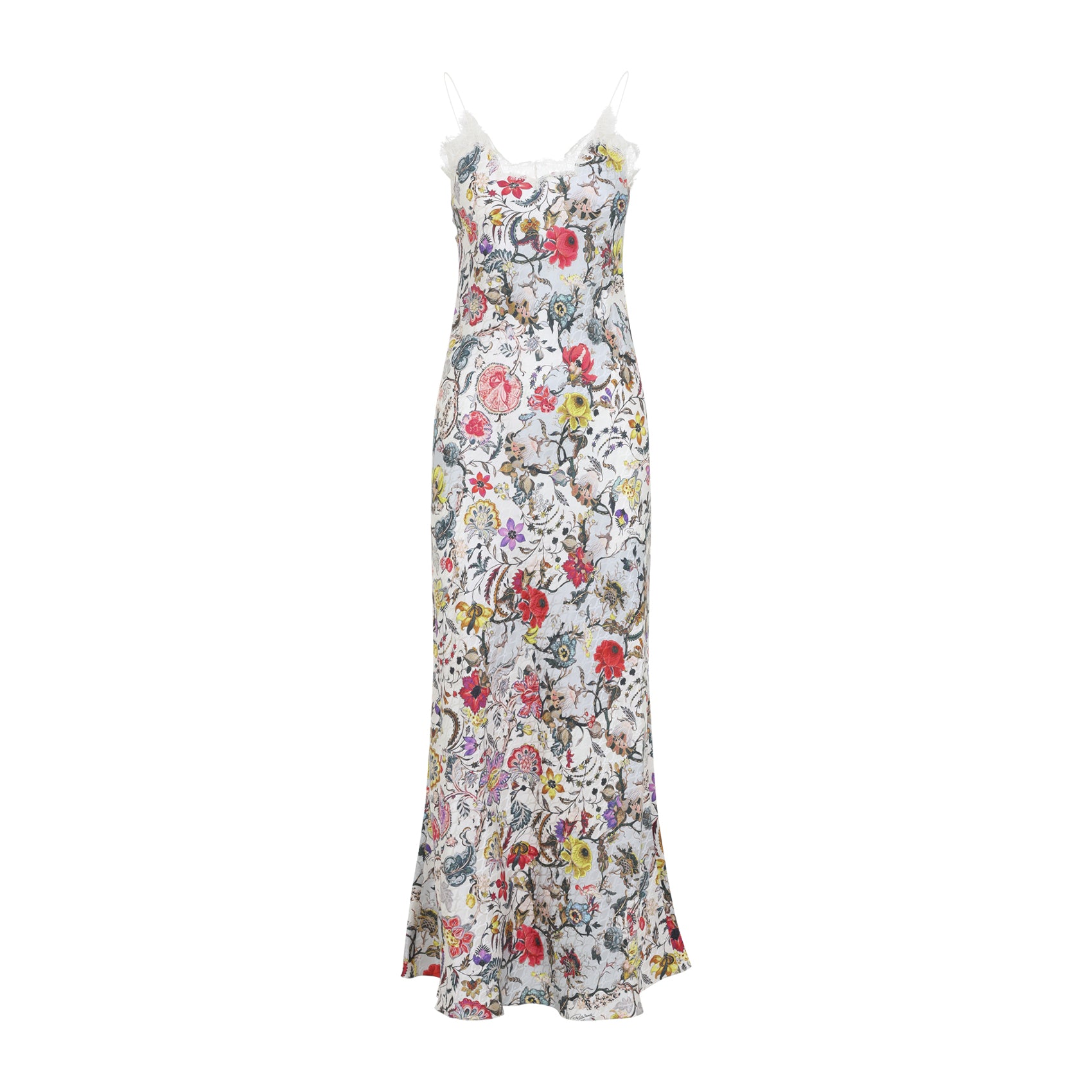 Silk Floral Maxi Dress With Lace Trim