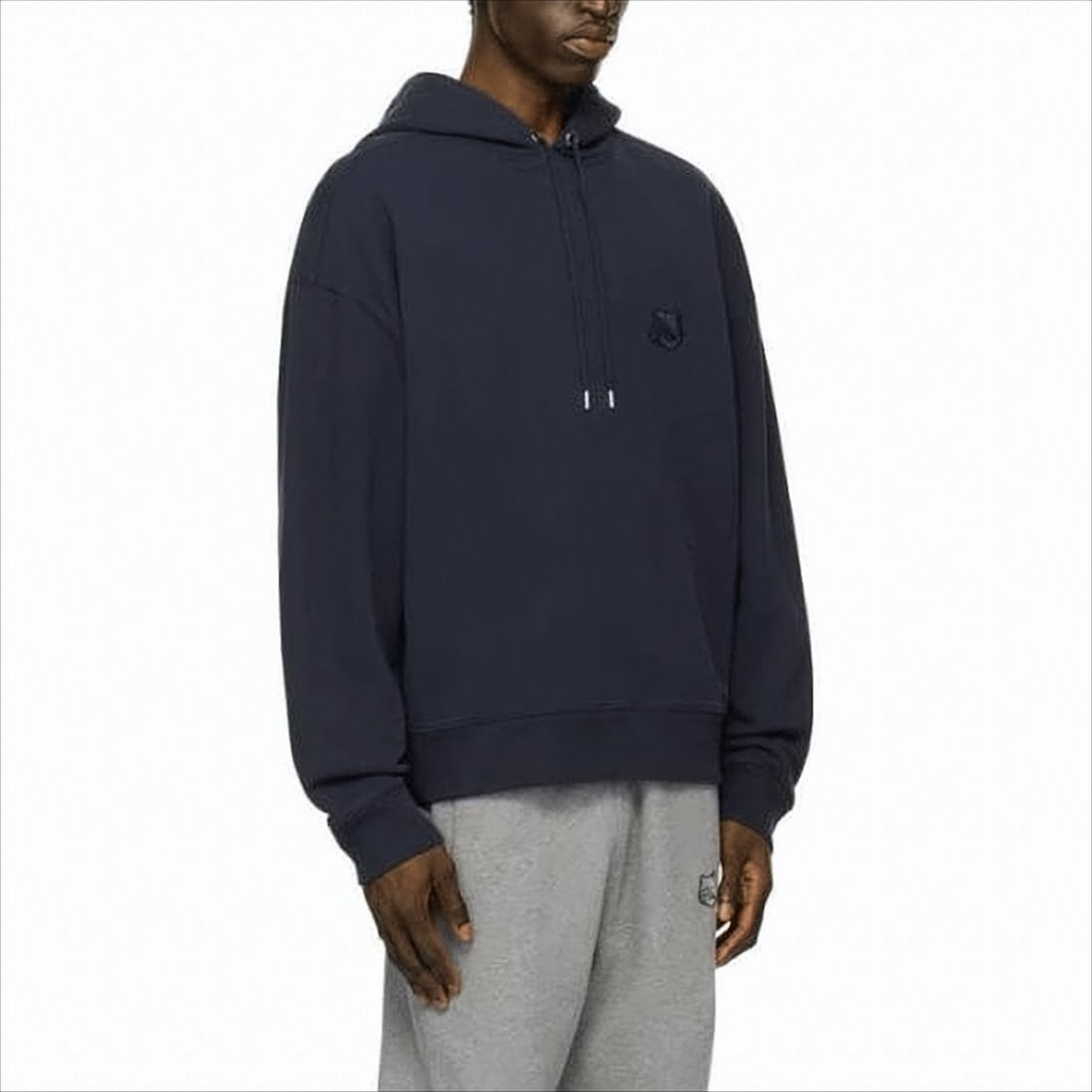 Relaxed Fit Dark Navy Hoodie With Subtle Embroidered Fox Logo