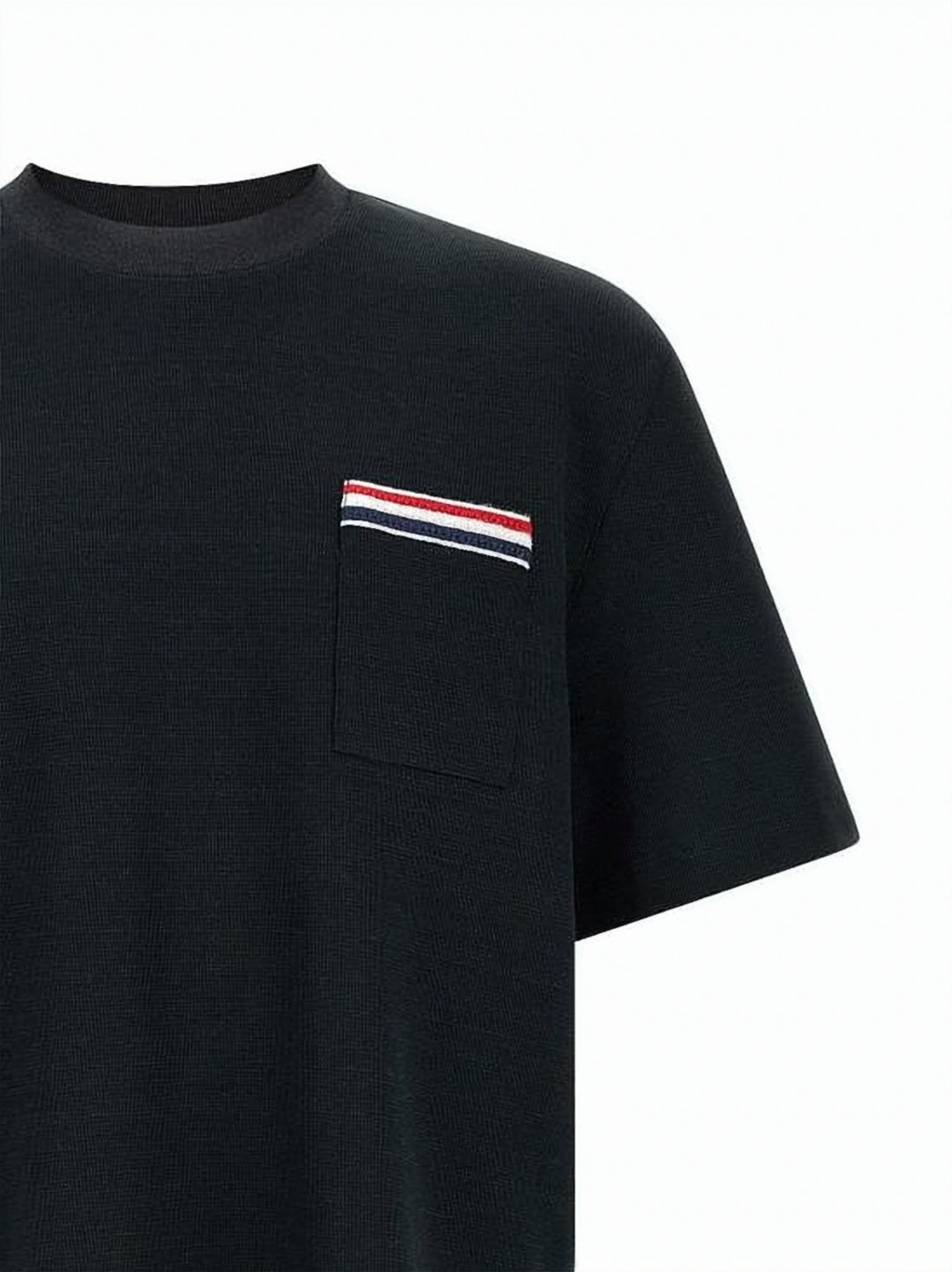 Textured Black Polo T-Shirt with Striped Accents