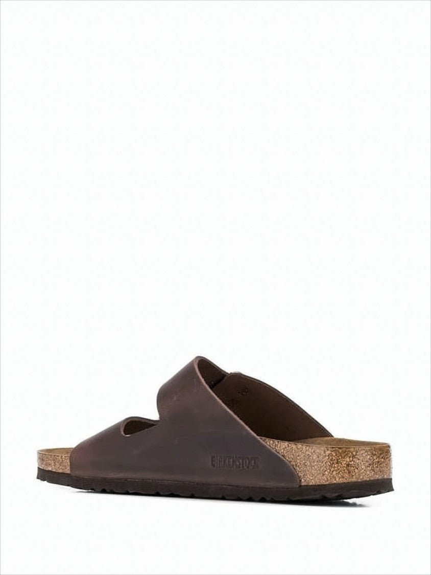 Classic Two-Strap Brown Leather Sandal with Adjustable Buckles