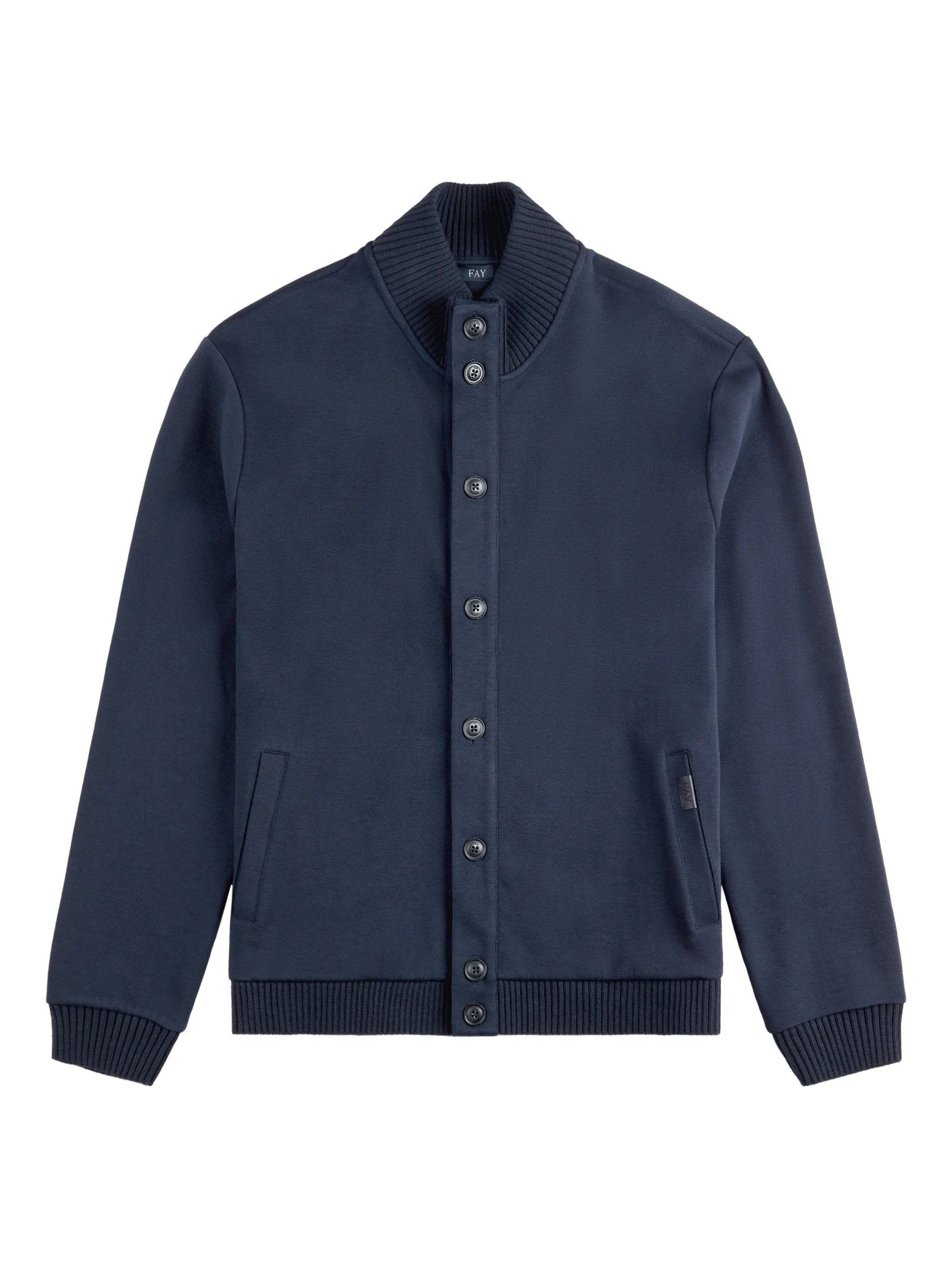 Navy Blue Bomber Ribbed Detail Jacket