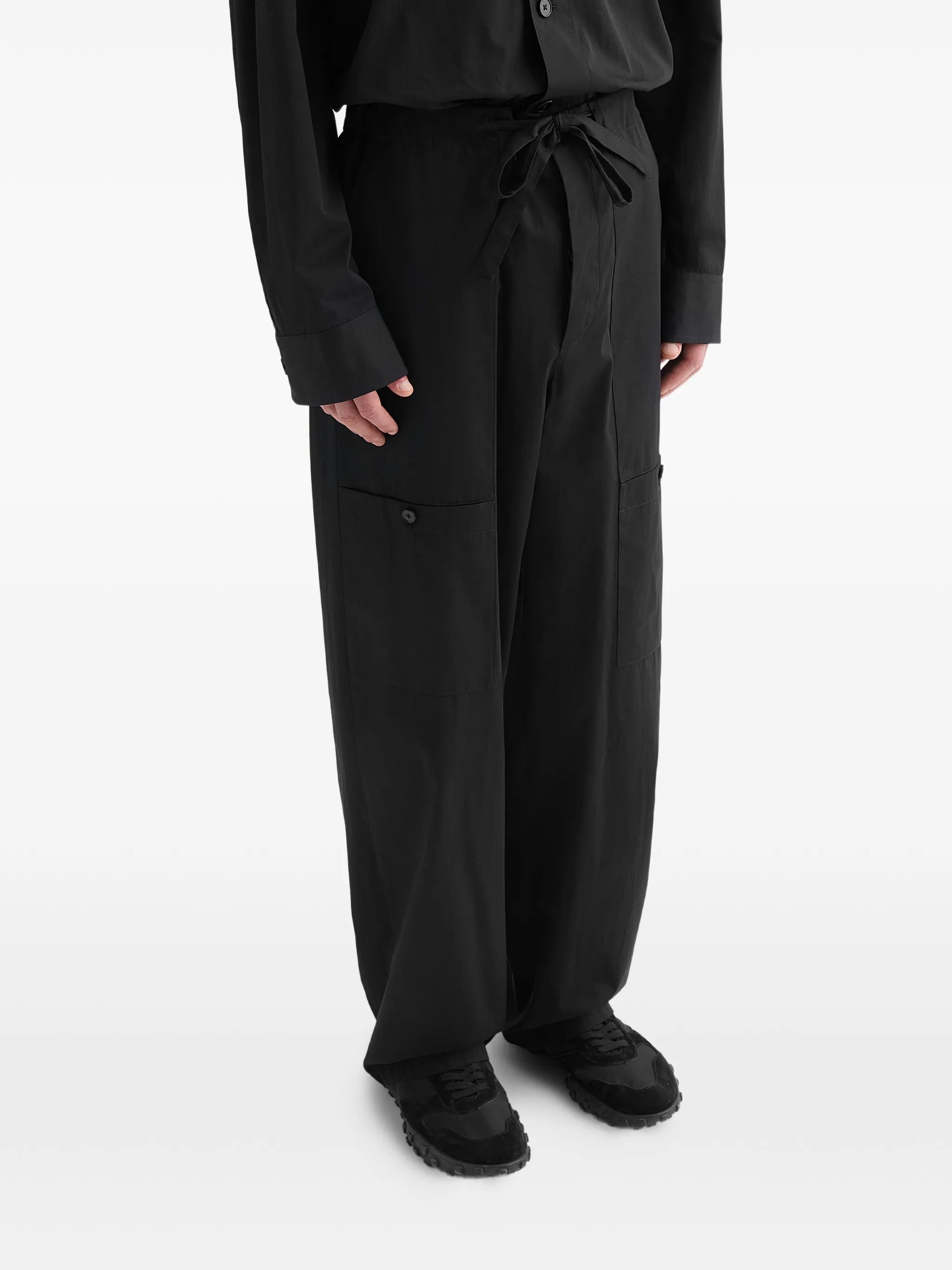 Onyx Wide-Leg Drawstring Cotton Trousers
