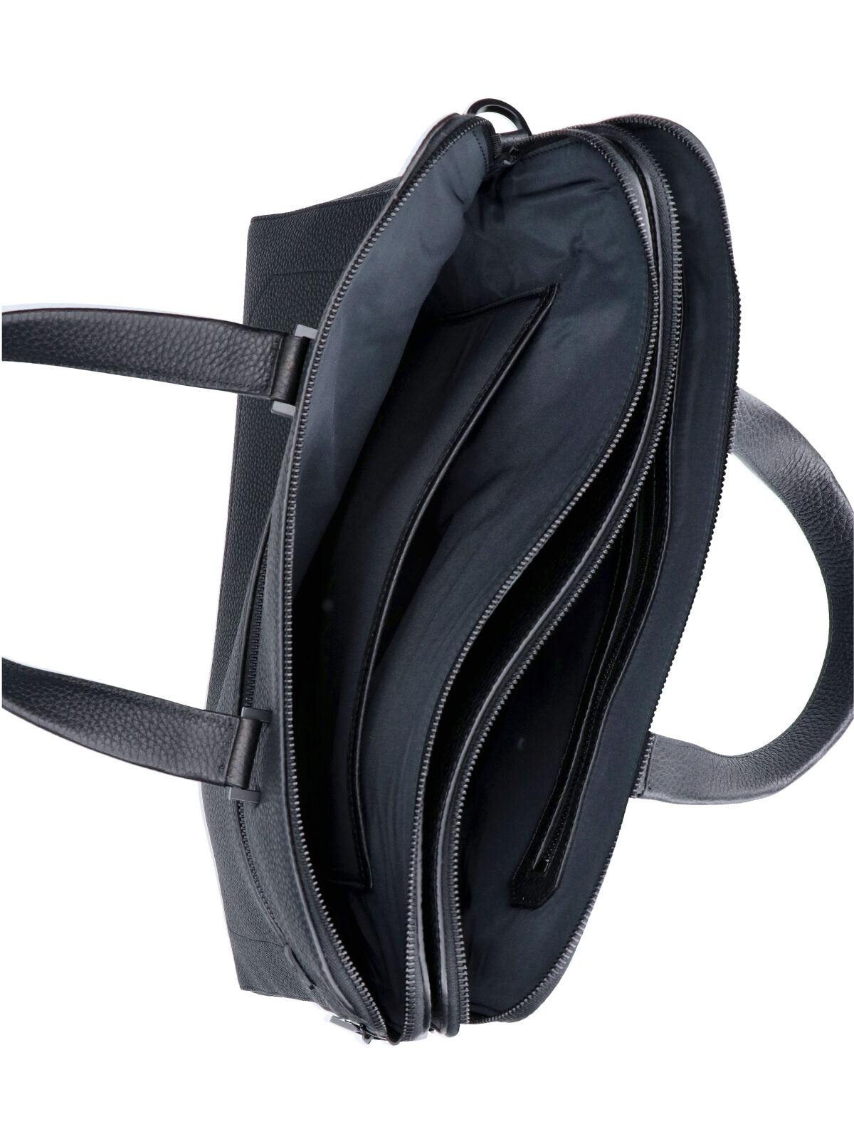 Black Textured Leather Triple Compartment Briefcase