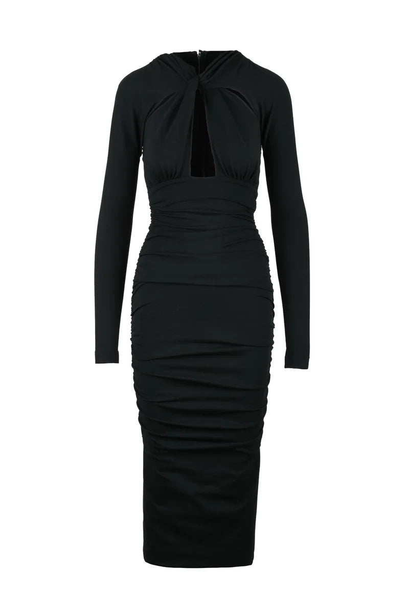 Long Embossed Stretchy Dress - Black