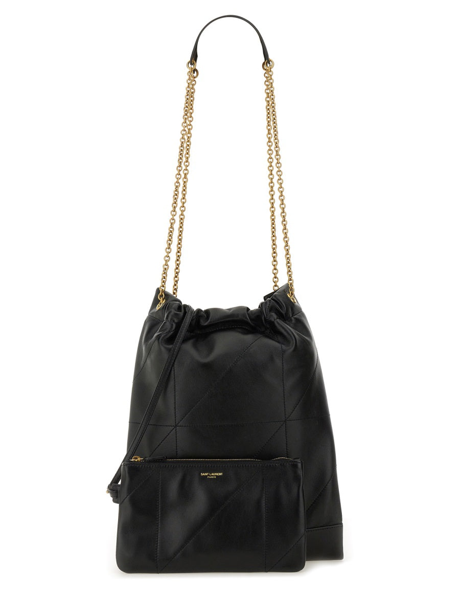 Quilted Lambskin Drawstring Shoulder Bag With Chain Straps