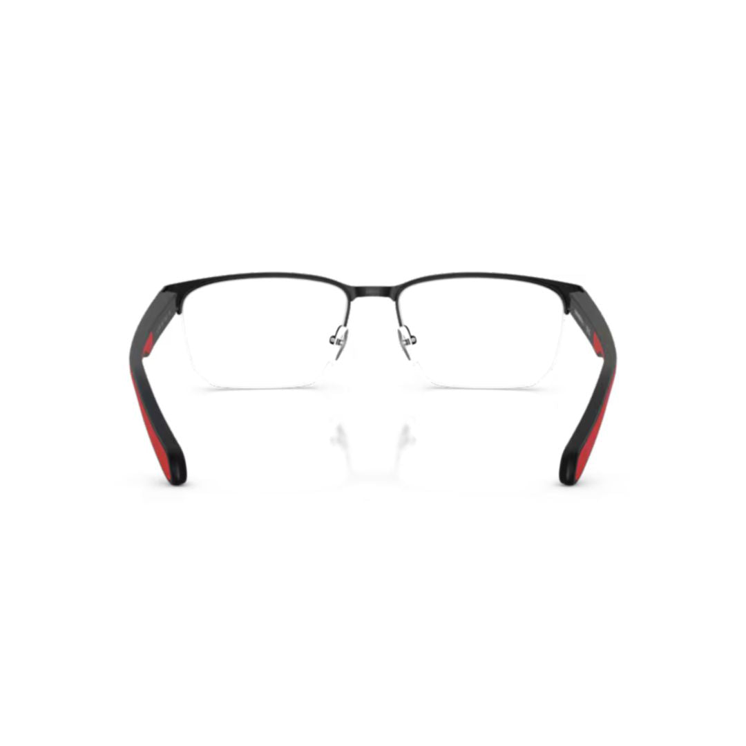 0ea1162 Semi-Rimless Black Metal Eyeglasses with Bold Red Accents