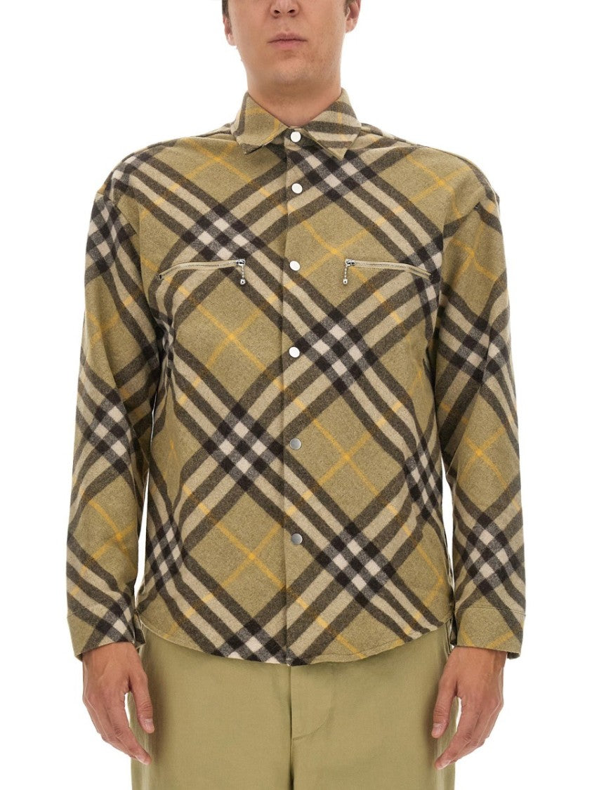 Plaid Wool Shirt With Zippered Chest Pockets