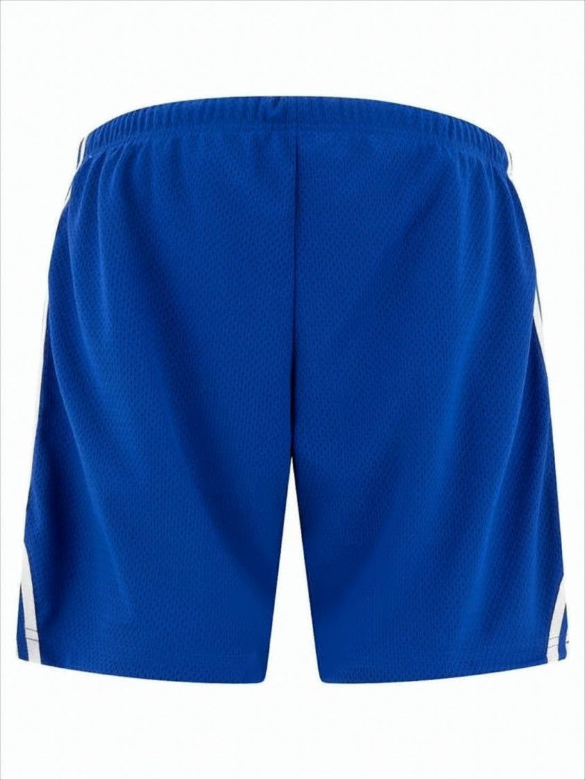 Breathable Blue Mesh Shorts with Contrasting Stripes