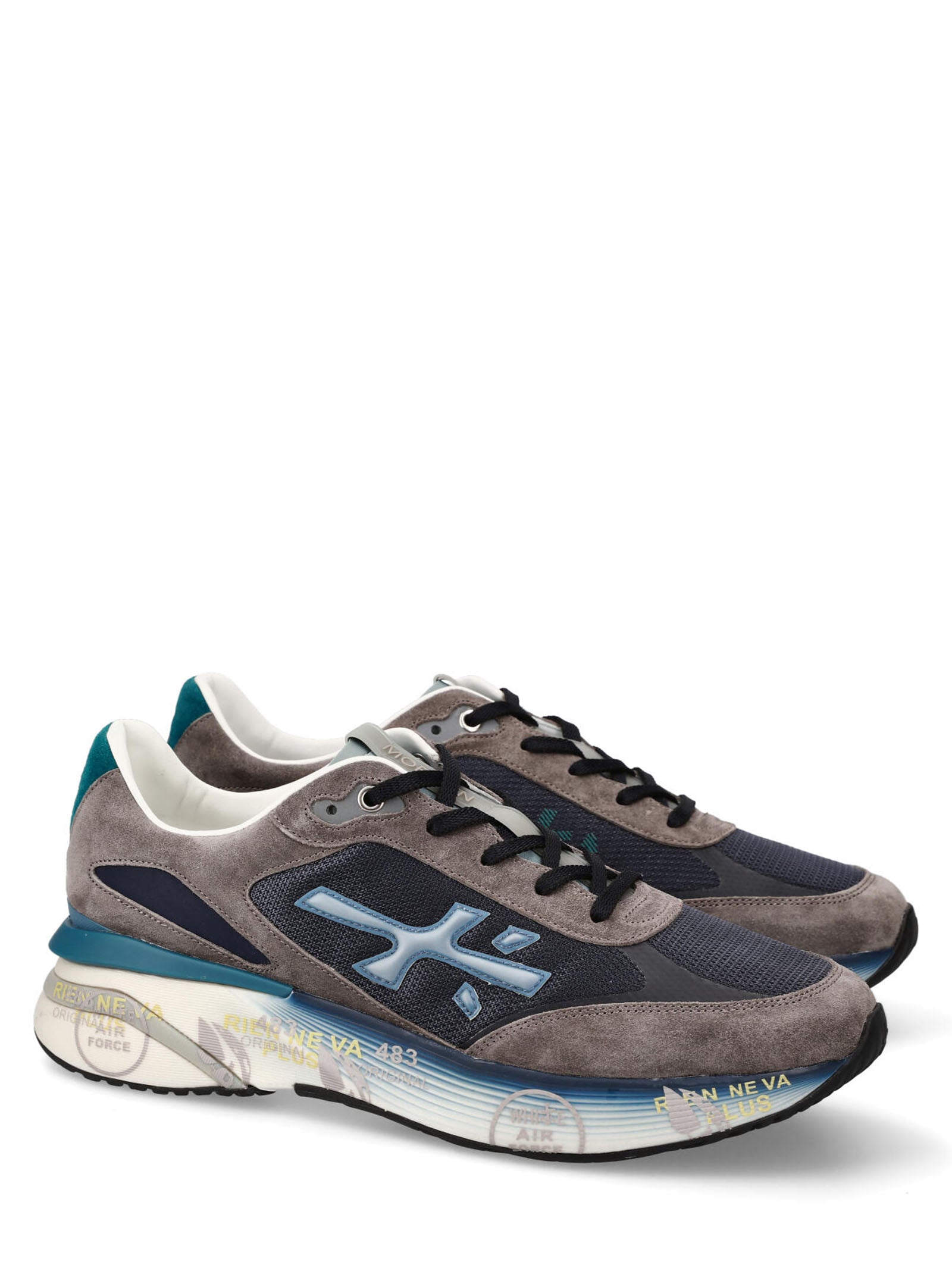 Teal-Accent Grey Suede Sneakers With Rubber Sole