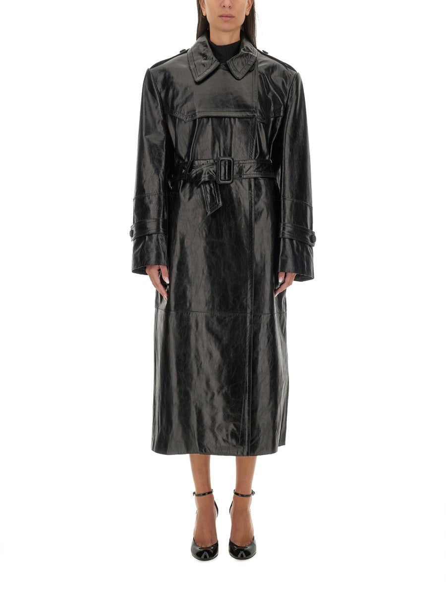 Glossy Black Lamb Leather Alfeo Coat