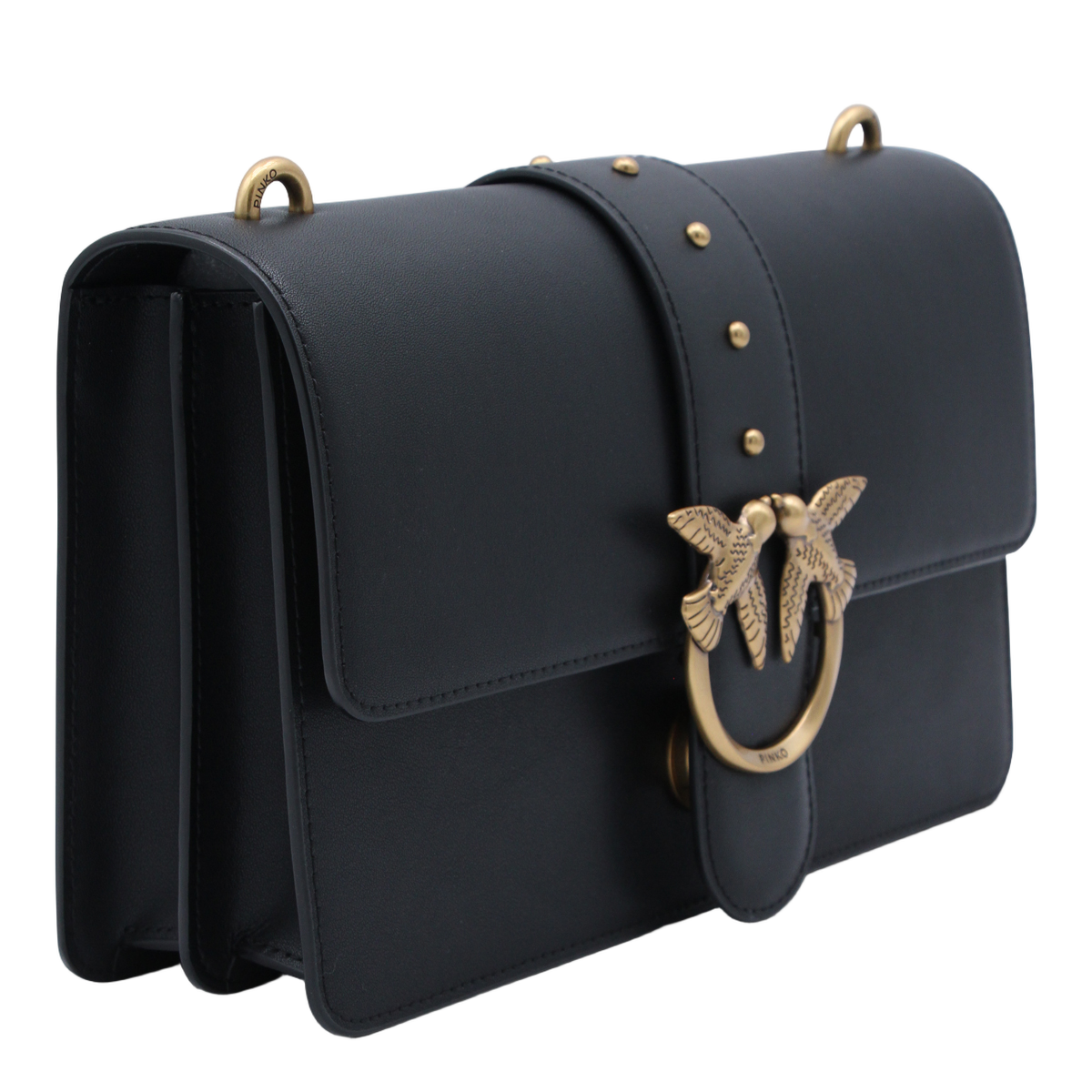 Rectangular Black Bag with Gold-tone Bird Clasp