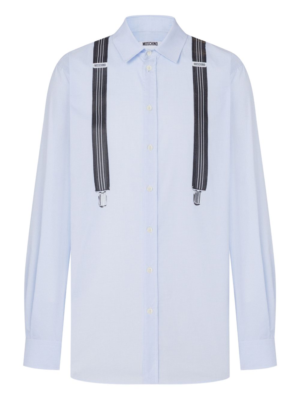 Long-Sleeved Light Blue Shirt With Printed Suspenders