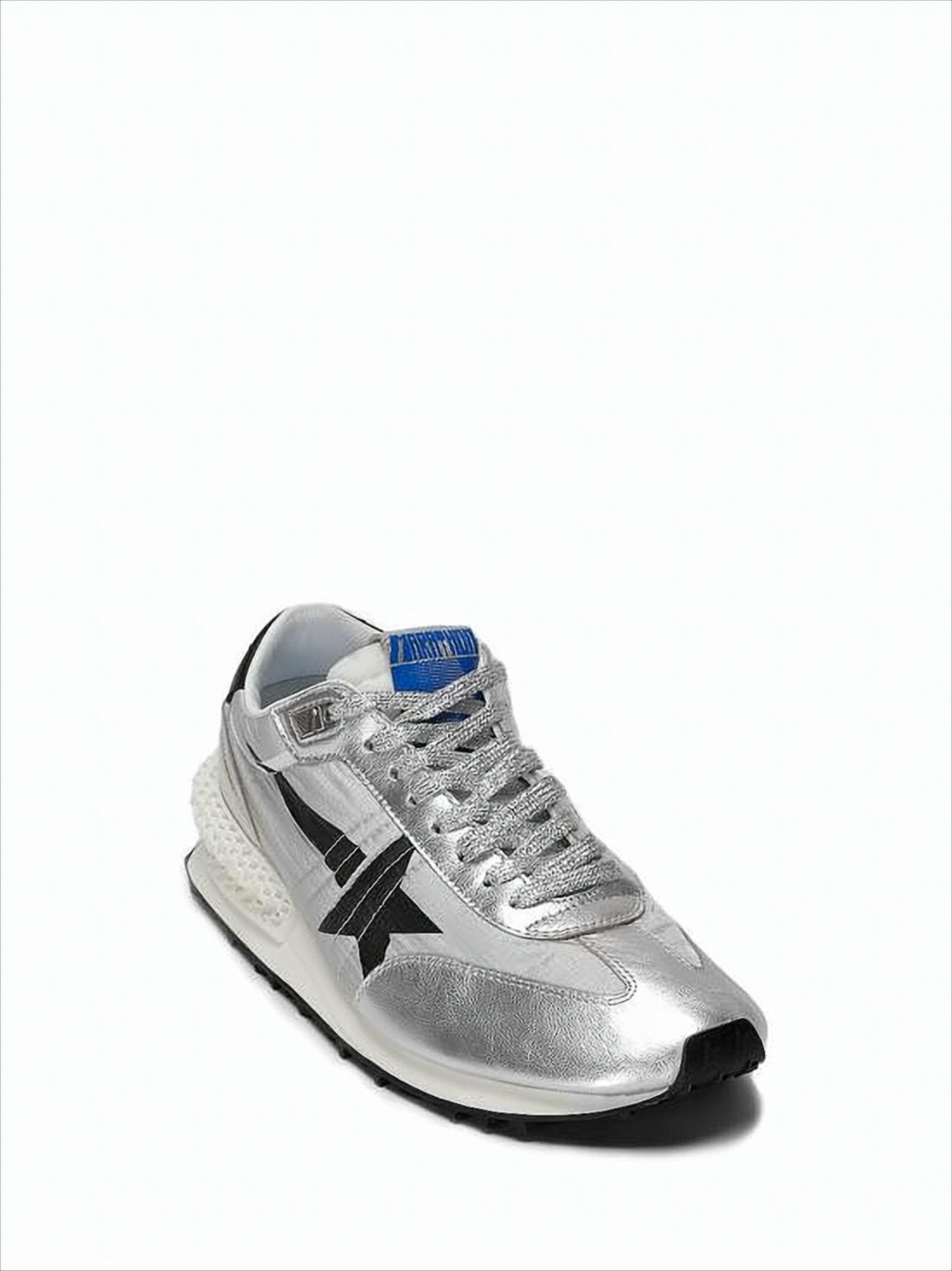 Metallic Silver Sneakers with Black Star Detailing