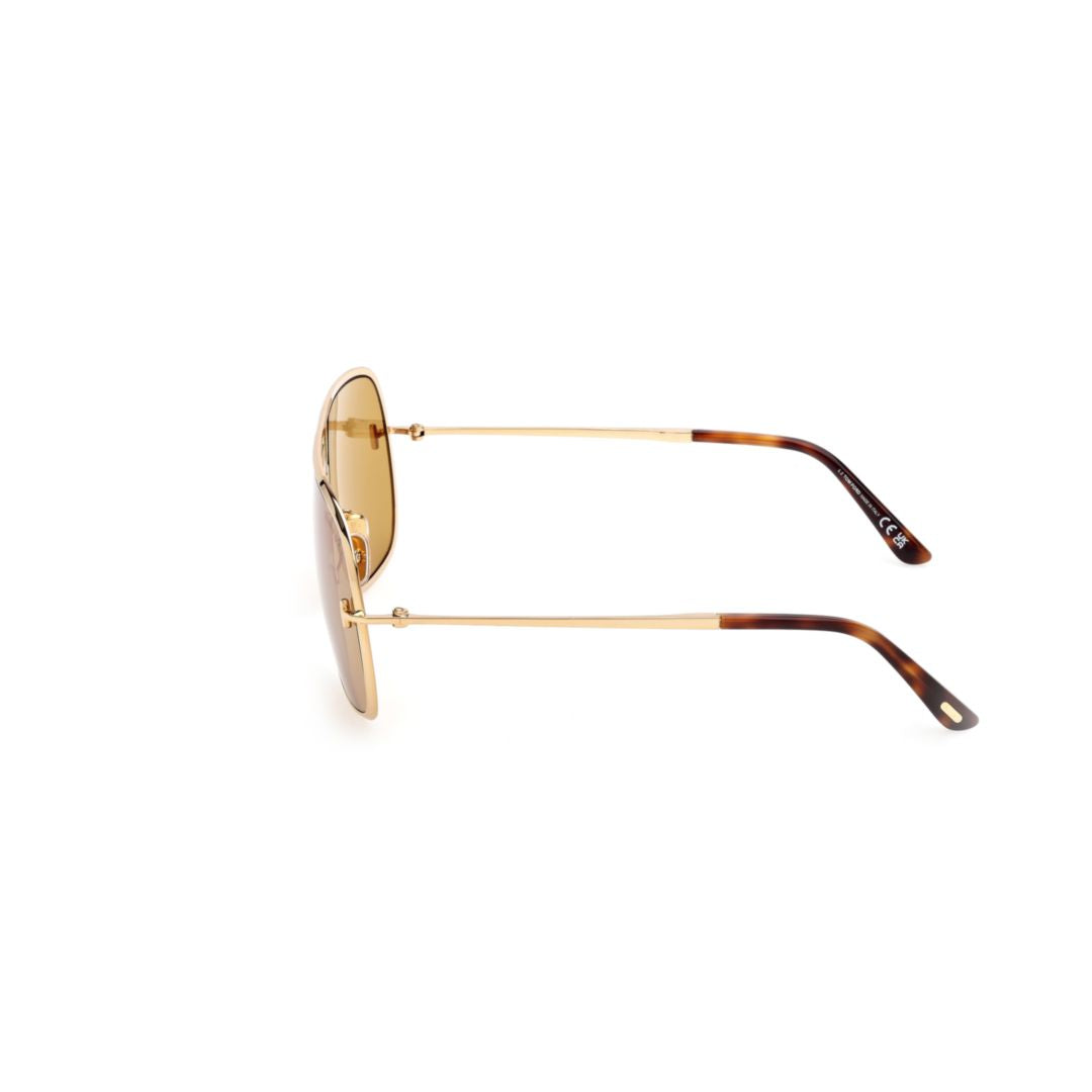 Gold Metal Sunglasses With Amber-Tinted Lenses And Tortoiseshell Tips