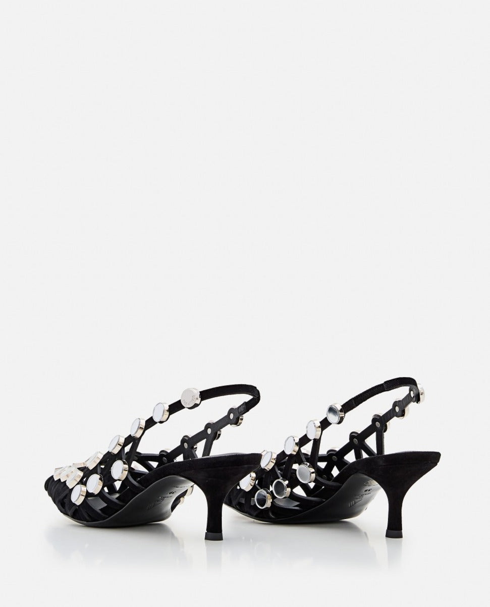 Black Suede Grid Slingback Shoes