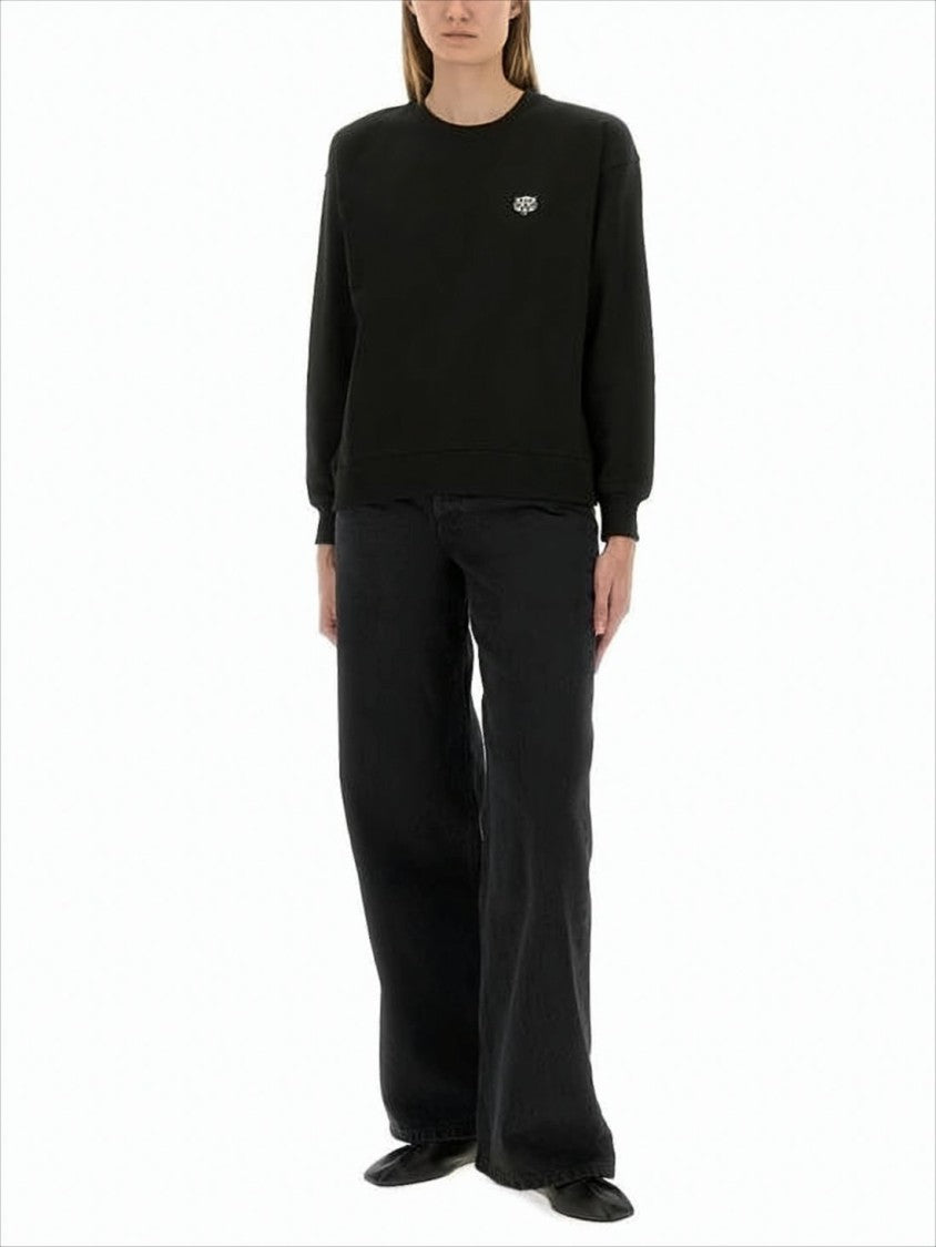 Relaxed Fit Long-Sleeve Black Top With Embroidered Logo