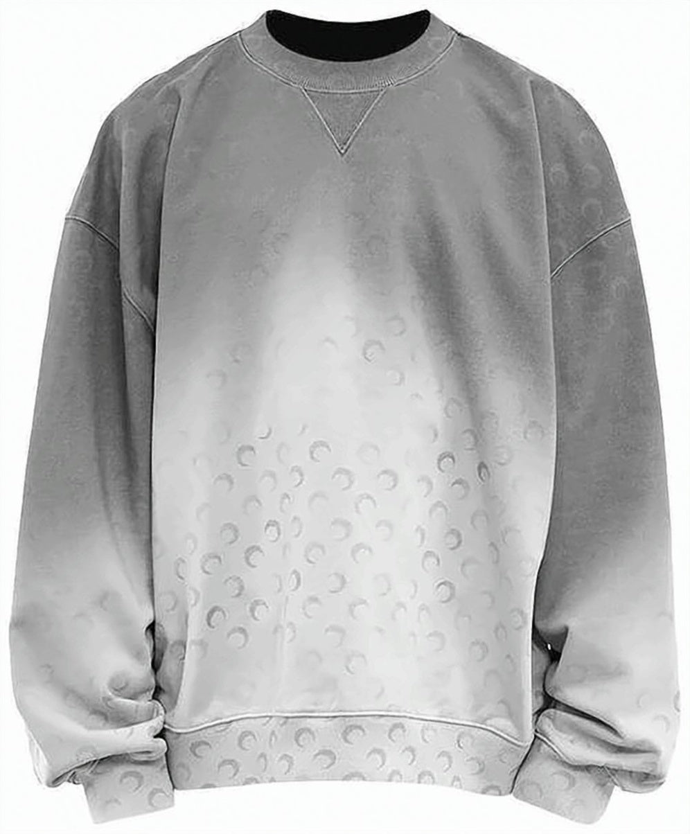 Gradient Long-Sleeve Sweatshirt with Crescent Moon Embossing