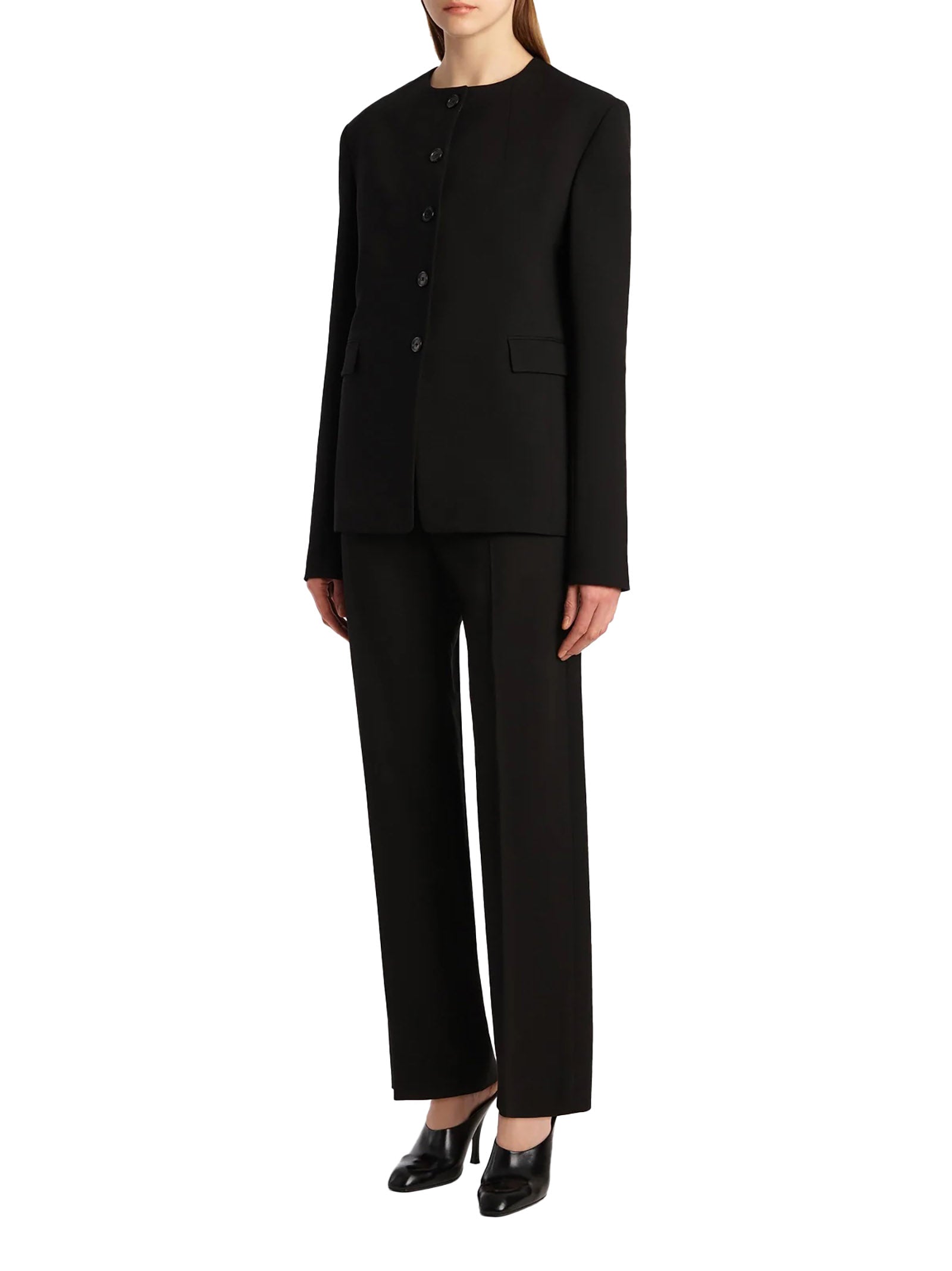 Tailored Low-Cut Suit-Style Trousers In Black Stretch Viscose