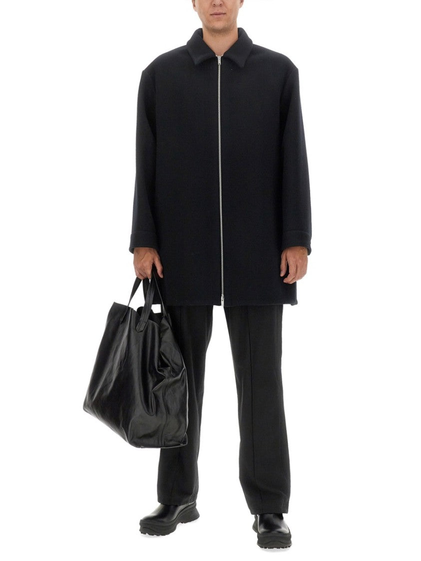 Black Wool Coat With Oversized Sleeves