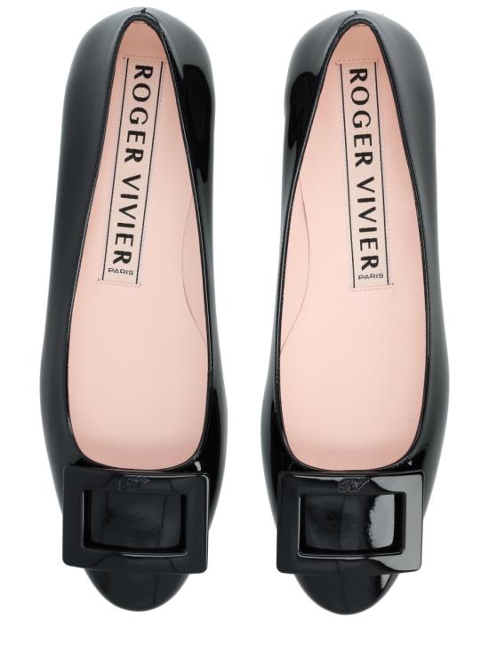 Patent Leather Flat Shoes with Rectangular Buckle Detail