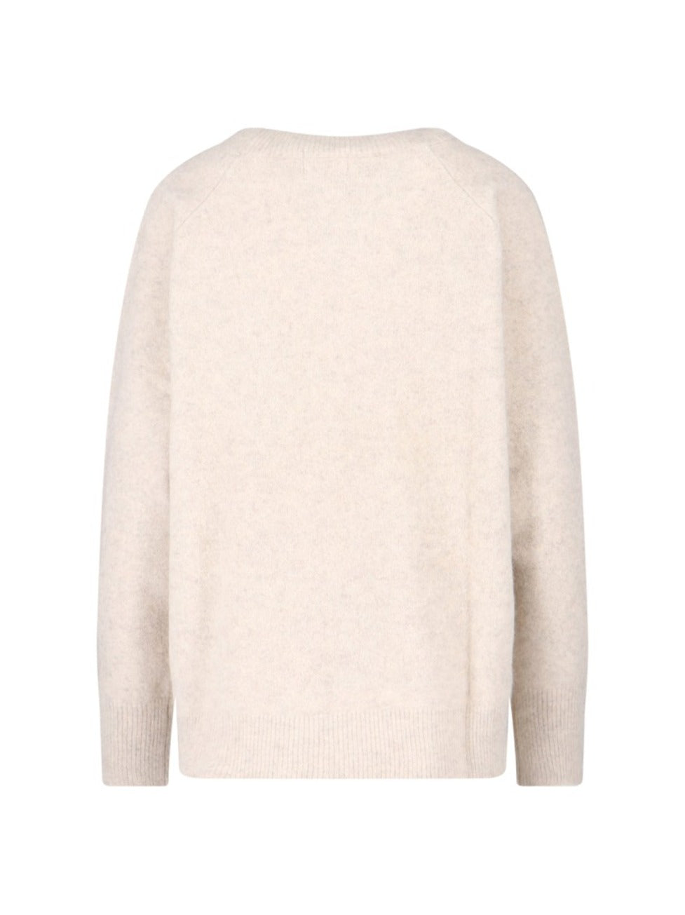 Relaxed-Fit White Knit Sweater With Ribbed Details