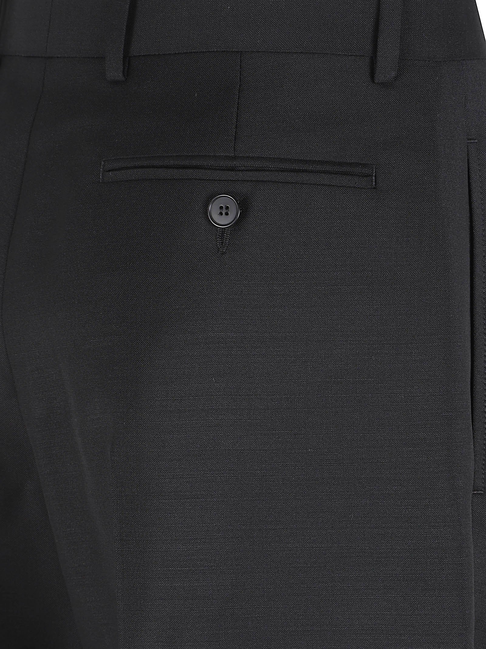 Double-Pleat Black Trousers in Wool and Mohair Blend