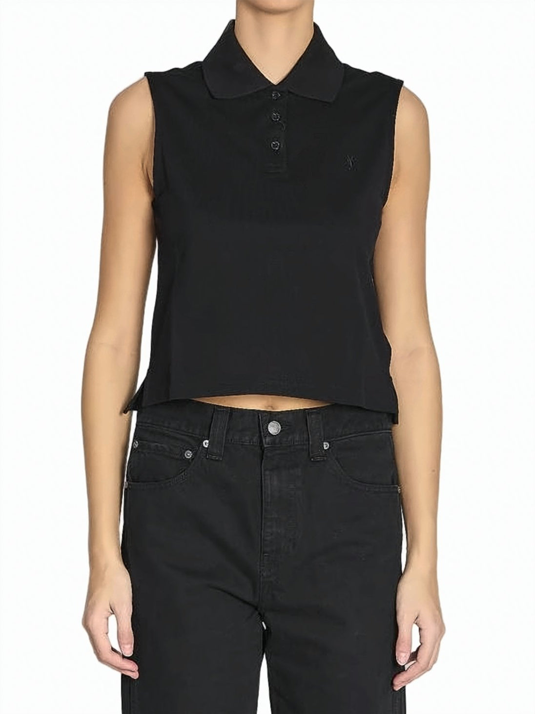 Sleeveless Cropped Polo Top with Three-Button Placket