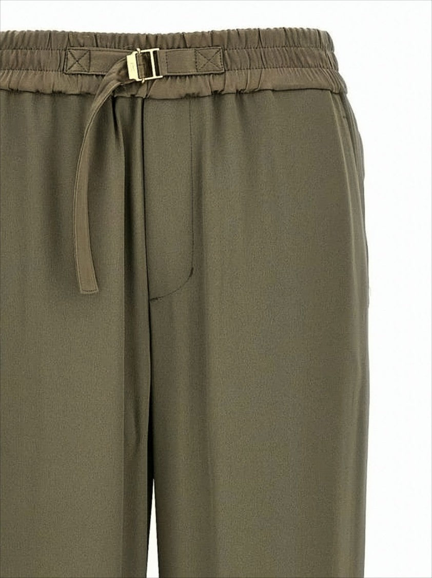 Wide-Leg Brown Pants With Adjustable Buckle Detail