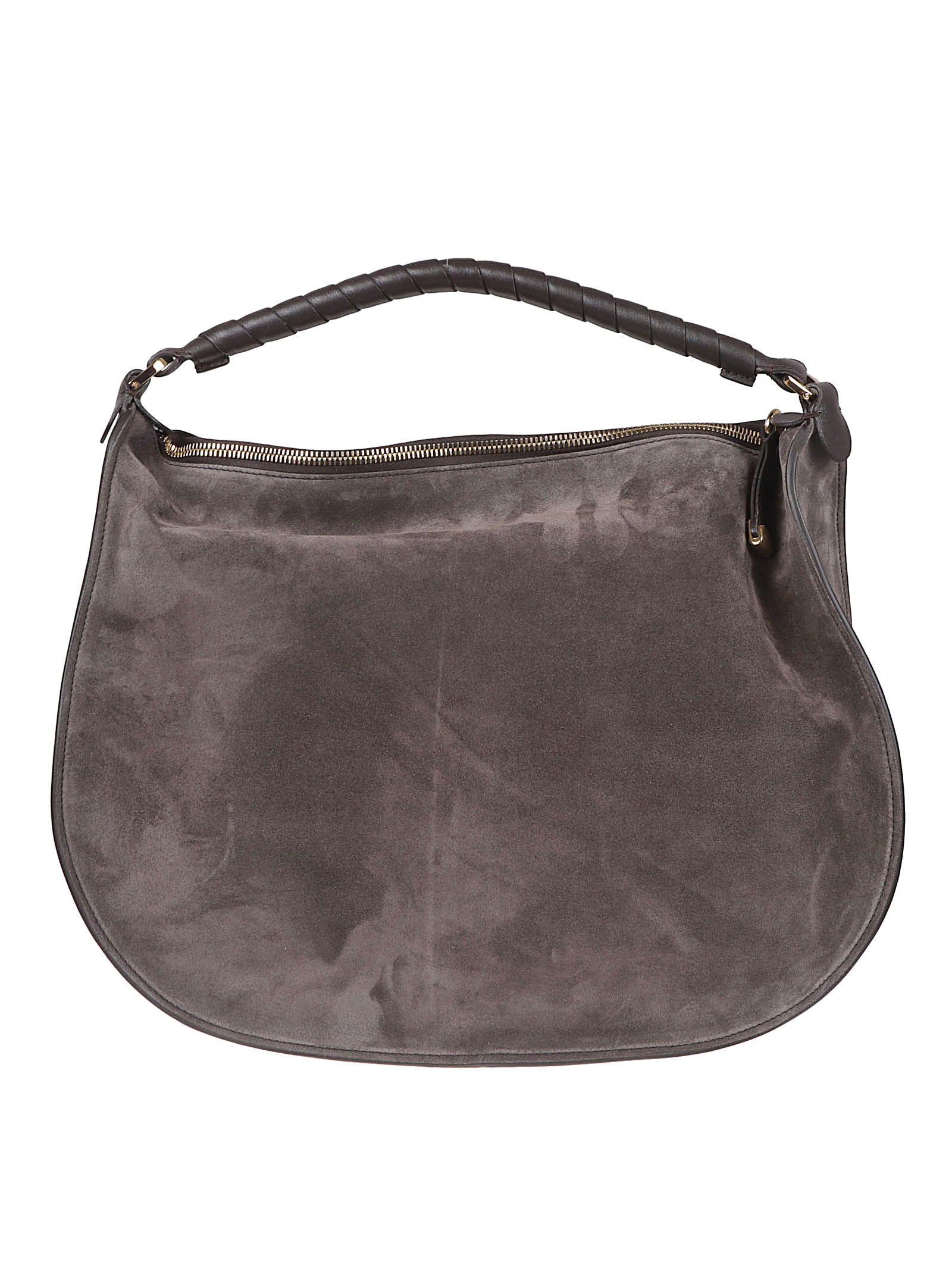 Suede Leather Shoulder Bag with Braided Handle and Zipper Closure