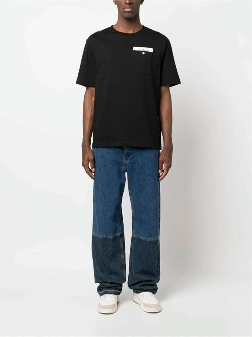 Black Short-Sleeve T-Shirt with Contrast Pocket Detail
