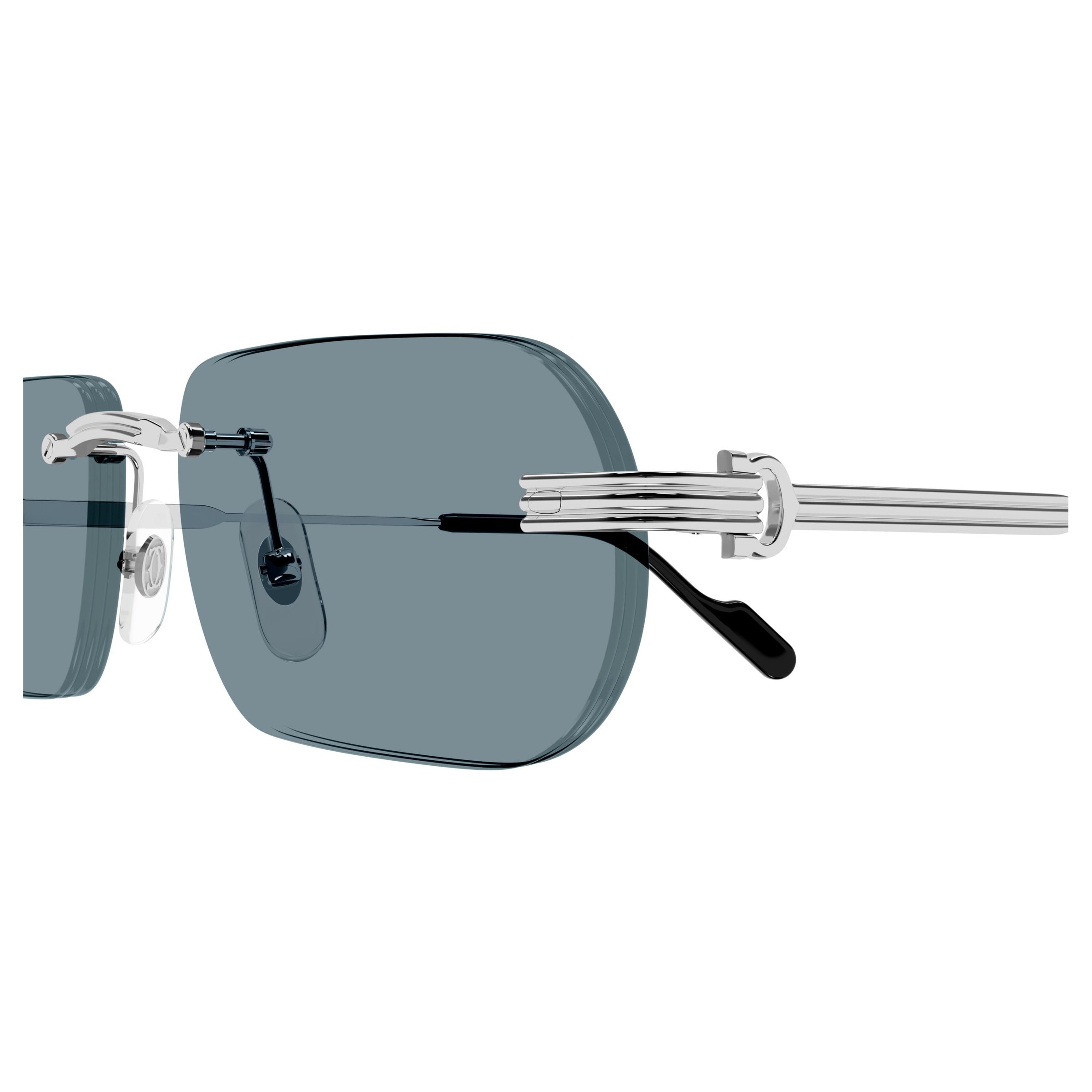 Rectangular Rimless Sunglasses With Ribbed Silver Temples