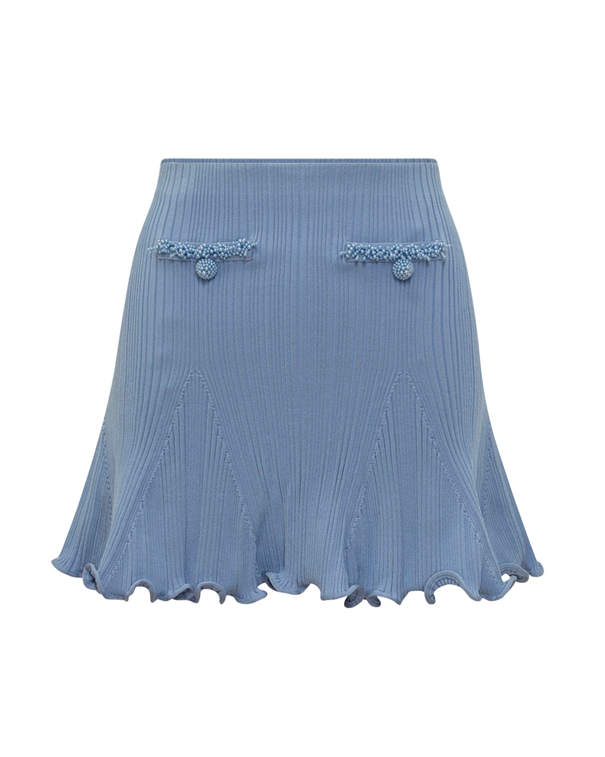 Ribbed Knit Mini Skirt with Pearl Embellishments
