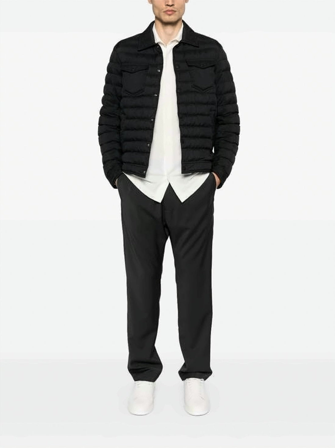 Quilted Black Padded Jacket With Classic Collar