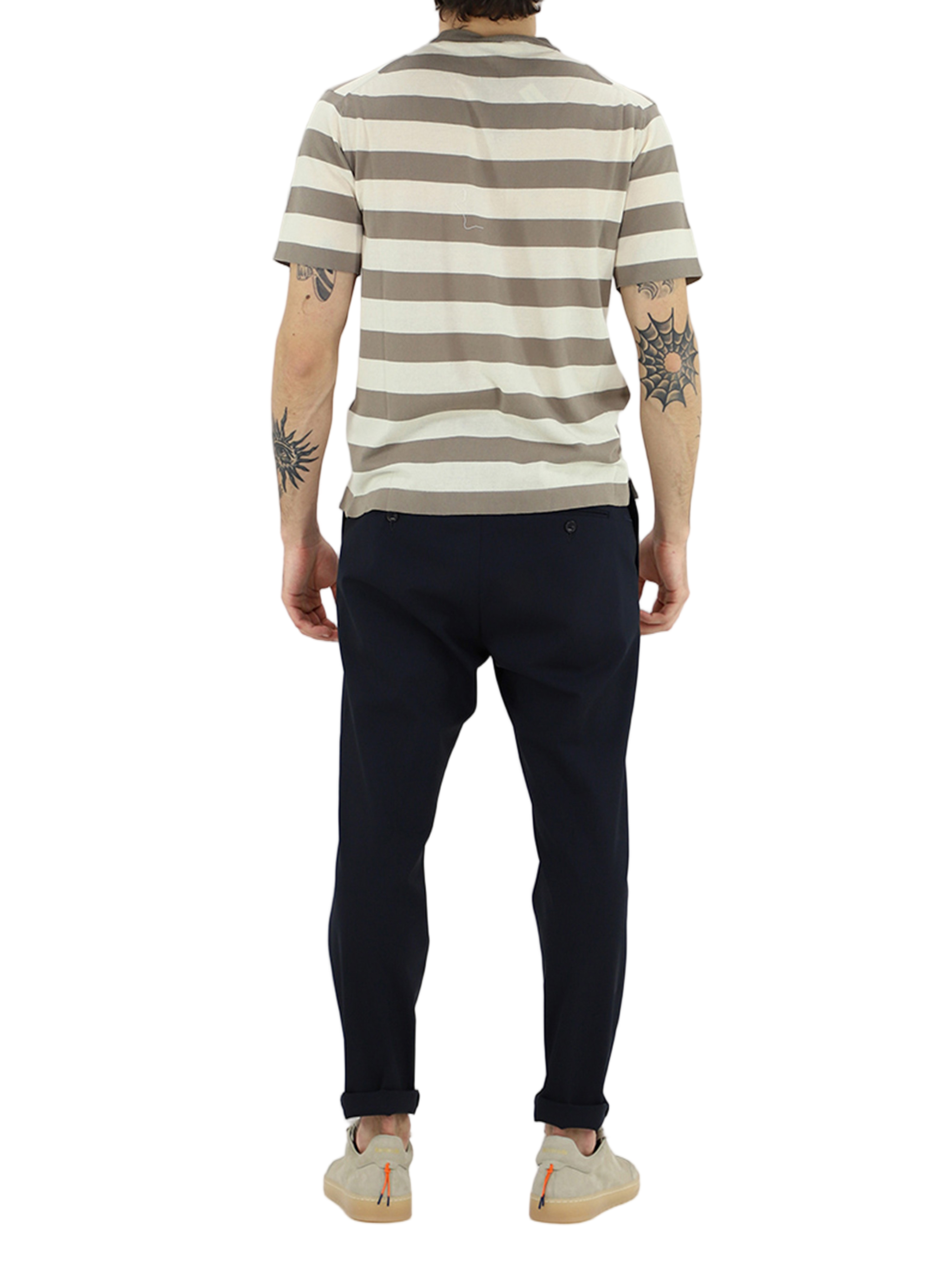 Short-Sleeved Horizontal Neutral Tone Striped T-Shirt