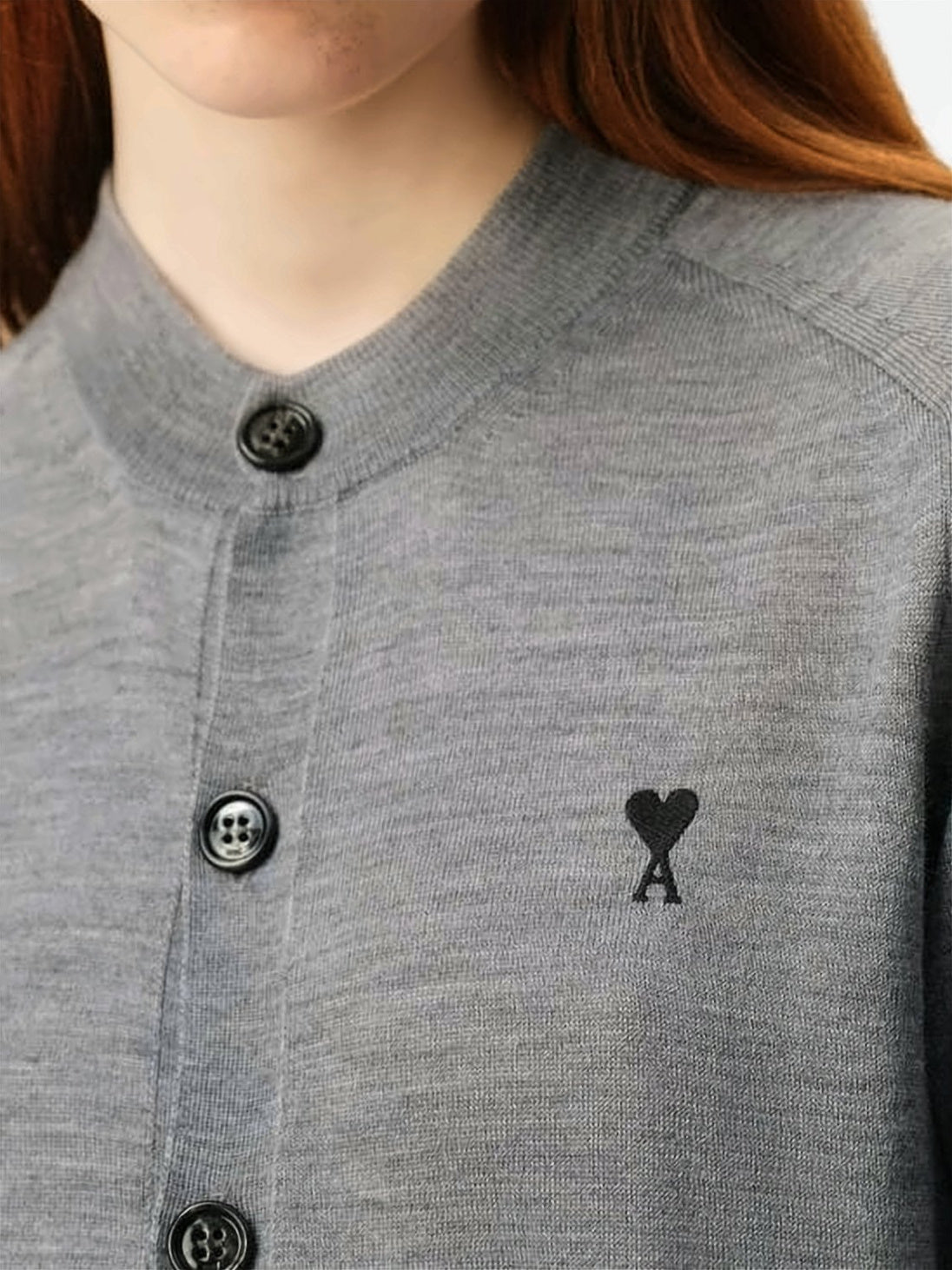 Crew Neck Wool Cardigan with Ribbed Details