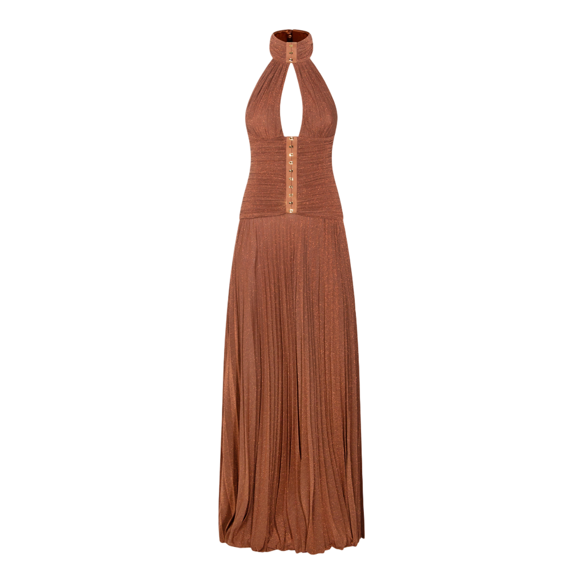 Structured Leather Dress In Rich Brown Finish