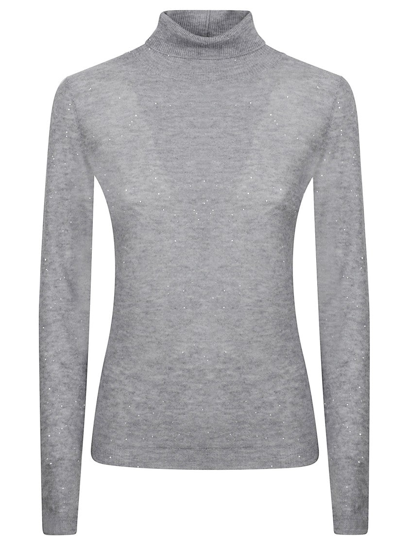 Fitted Turtleneck Sweater With Delicate Sequin Accents