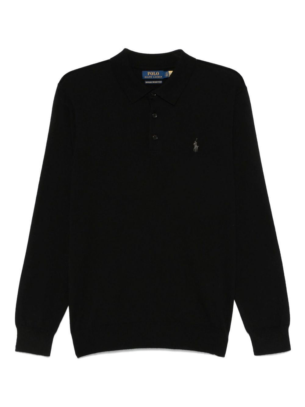 Sweter polo z długim rękawem z czesanej wełny