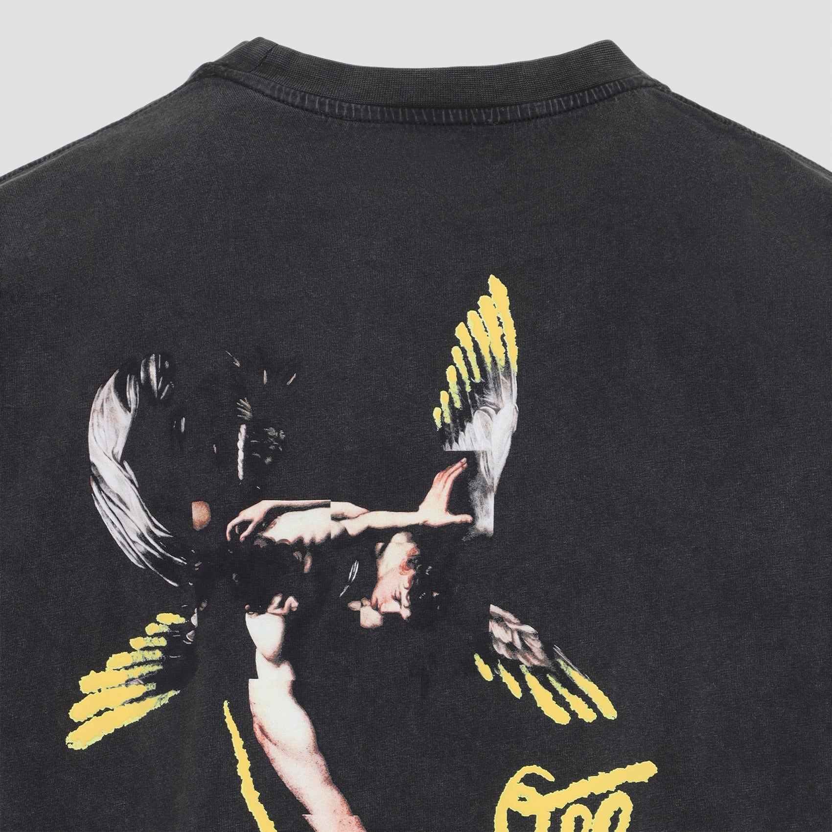 Graphic Black Cotton T-Shirt with Winged Figure Artwork
