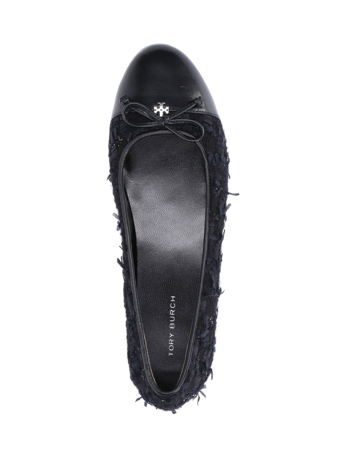 Tweed Ballet Flats With Leather Toe Cap