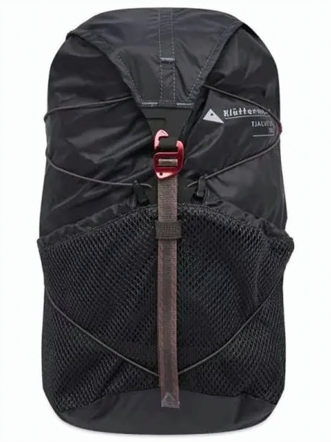 Compact Black Backpack With Mesh Front Pocket And Structured Flap