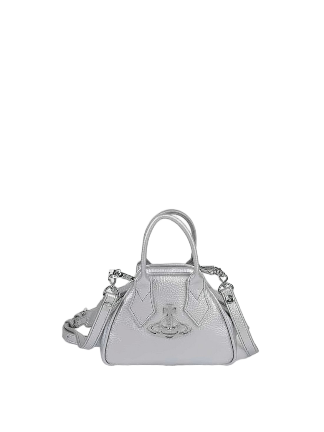 Textured Silver Shoulder Bag with Trapezoidal Shape
