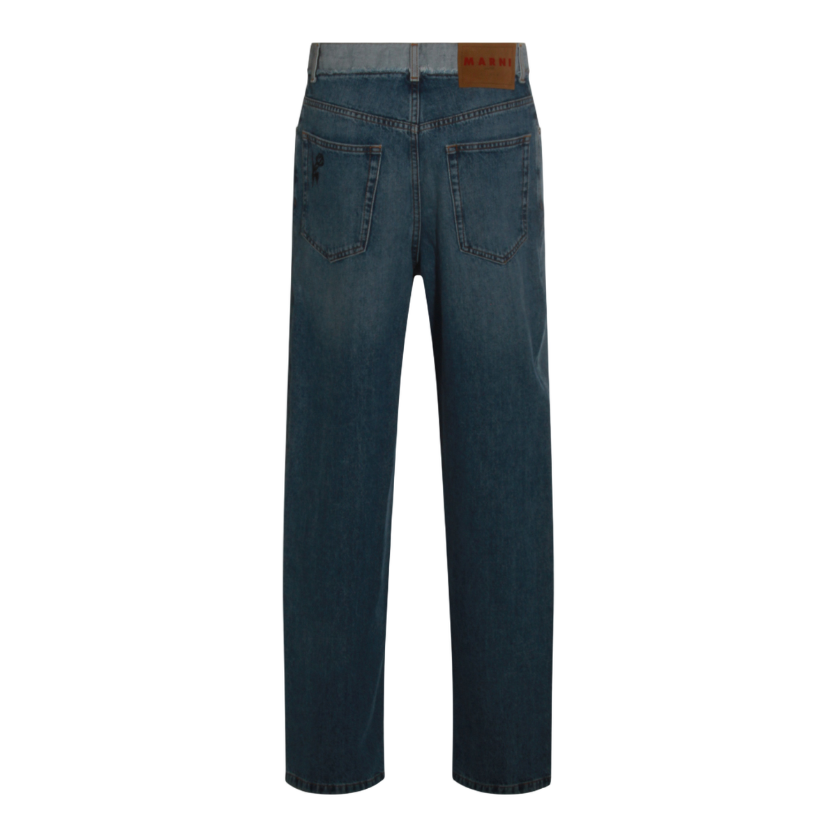 Medium-Wash Denim Jeans with Floral Embroidery